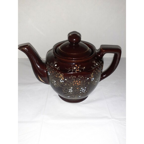 Vtg. Brown Moriage 1940s Handpainted Floral Teapot and Lid Gold Trim Japanese - Picture 6 of 12